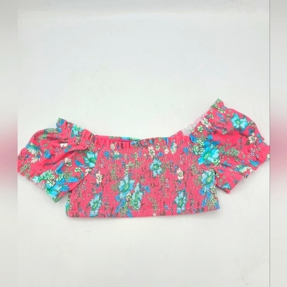 JANIE AND JACK FLORAL PUFF SLEEVE 2-PIECE SWIMSUIT IN PINK TART FLORAL SIZE 4 - Picture 4 of 15